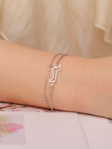 1 chiếc vòng tay mặt dây chuyền hình chó xúc xích rỗng tối giản bằng thép không gỉ, trang sức họa tiết thú cưng thời trang, món quà độc đáo dành cho bạn bè. - Chuỗi đơn giản - Xem 9