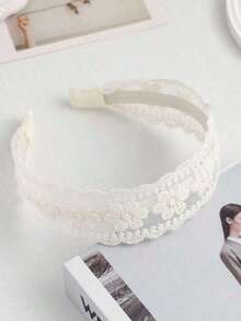 1pc Women Flower Embroidered Headband Elegant Piranha Flower Valentine's Day,Hairband,Hair Hoop,Hairband,Hair Hoop Headbands Hair Accessories Head Accessories - 白色 3 - 查看 5