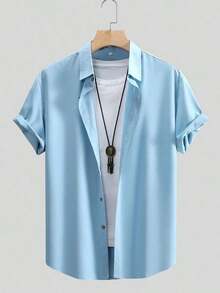 Men's Solid Color Casual Business Short-Sleeved Shirt - màu xanh lá - Xem 7