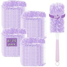 6/15片装360°双面静电除尘垫，配1个优雅紫色手柄，升级加厚纤维，可重复使用，兼容所有扫帚柄，适用于百叶窗、吊扇、家具和地板清洁 - D-紫色 - 查看 7