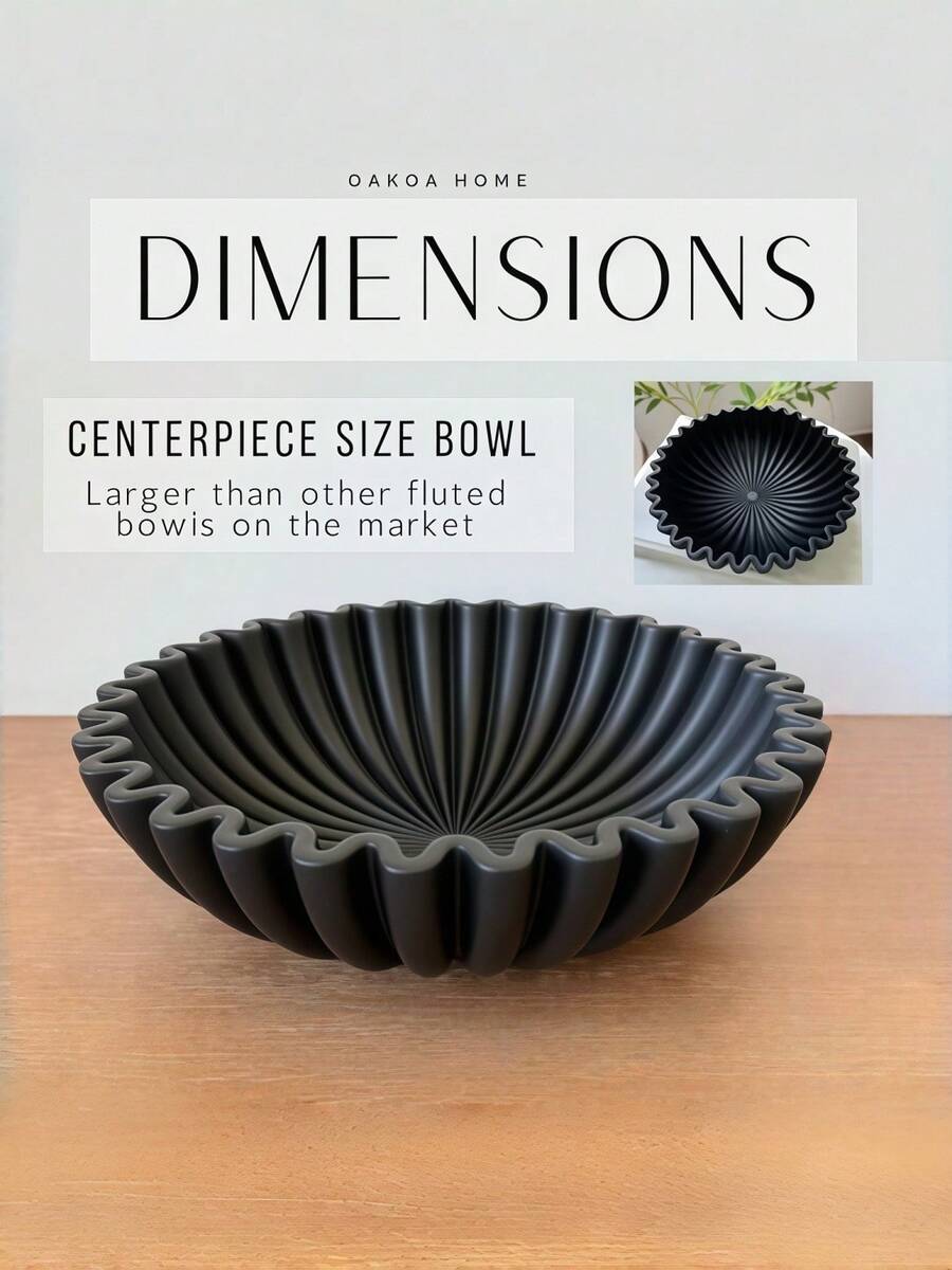 Large Decorative Bowl, Black Decorative Bowl, Home Decor - Pleated Bowl - Wavy Bowl - Scalloped Bowl - Fashionable Key Bowl, Suitable For Entryway Table - Multicolor - View 1