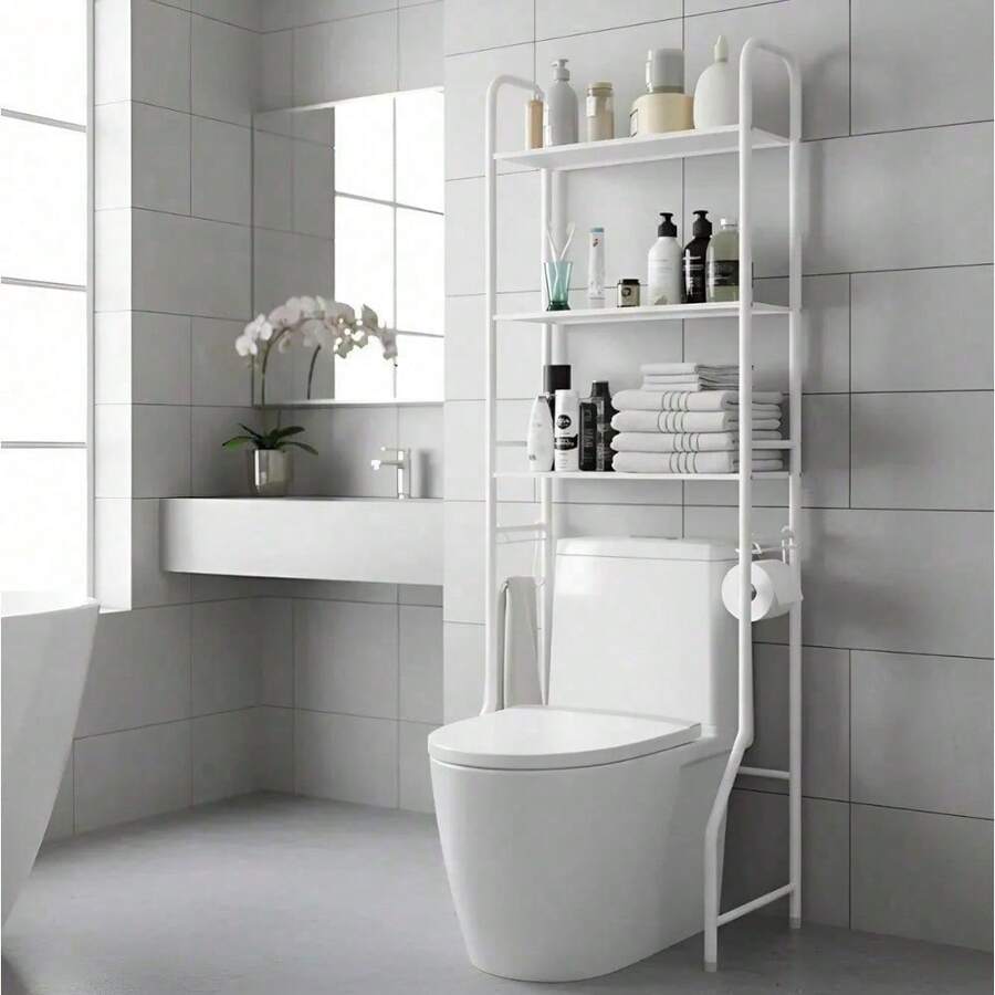 Bathroom Organizer With Metal Rack And Shelves - Sturdy Shower Cabinet, Bathroom Storage Solutions - White - View 1