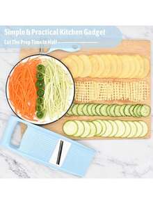 Bộ dụng cụ thái và bào rau củ nhà bếp, 5 lưỡi dao thay thế, máy thái rau củ có bảo vệ tay, dụng cụ cắt nhỏ thực phẩm nhanh chóng cho trái cây và rau củ - Hồng/Xanh dương - Nhiều màu - Xem 6