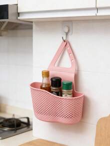 1pc Adjustable Sink Drain Basket Kitchen Accessory Sink Bag Soap Sponge Holder Faucet Bracket Storage Shelf Hanging Drain Basket Bag - Pink - View 6