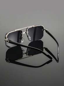 一副男士金属多边形双梁半框眼镜，欧美经典休闲商务风格，适合日常通勤 - 彩色 - 查看 2