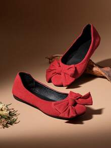 别致蝴蝶结女士经典圆头平底鞋 - 套脚软底圆头女鞋，轻便舒适 - 时尚蝴蝶结设计尽显优雅 - 经典、时尚、优雅、百搭 - 紅色-尖蝴蝶結 - 查看 7