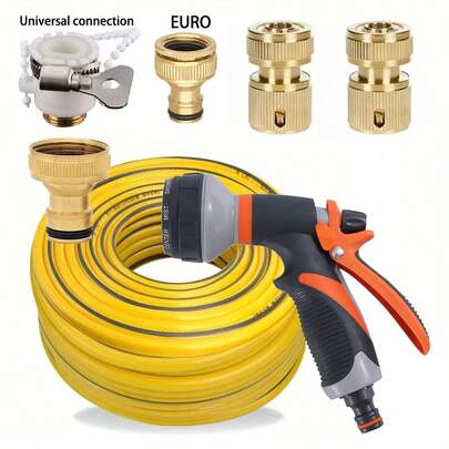 1/2英寸重型软质花园软管套装，带喷嘴、快速接头和适配器 - 柔韧防缠绕PVC软管，适用于洗车、园艺和户外清洁
