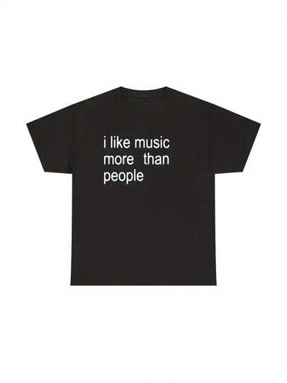 Funny Music Lover T-Shirt - I Like Music More Than People, Sarcastic Graphic T-Shirt For Men And Women, With Musical Notes And Sound Waves, For Music Lovers, Black With White Print, Collector's T-Shirt, Men's T-Shirt