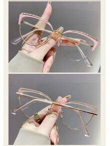 1副女士时尚金属框变色镜片眼镜，猫眼形，多功能设计，变色眼镜配件 - 金色 - 查看 5