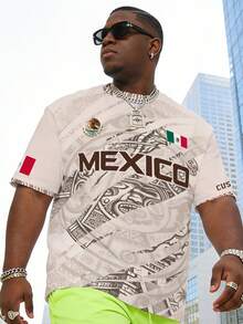Camiseta de Manga Curta com Totem Maia Mexicano para Homens Plus Size, Camiseta Casual Larga Vintage, Camiseta Plus Size da Moda - Multicolorido - Visão 7