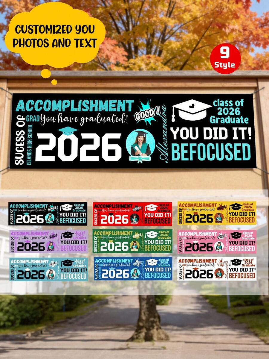 1pc Customize Photo Class Of 2026 Graduation Banner,Personalized "You Did It!" Graduation Season Banner,Graduation Party Decor 2026, Party Backdrop Large Banner For Class, Graduation Tapestry Backdrop, Class Of 2026 Photo Booth Backdrop,Graduation Season Gift For 2026 Graduate,Flags Custom,Graduation Party Supplies - Multicolor - View 1