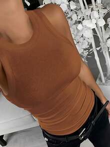 Women's Slim Fit Knitted Sleeveless Backless Casual Bra Ribbed Vest - 棕色 - 查看 2
