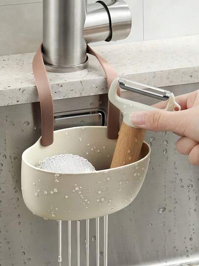 No Drilling Sink Faucet Hanging Basket, Suitable For Sink, Kitchen Sink Rack, Soap Sponge Drain Rack, Hanging Sink Strainer, Sponge Rack, Drain Basket, Kitchen Sink Storage Basket, Kitchen Storage Basket, Bathroom Storage Bag, Sink Accessories, Bathroom Decor Accessories, Kitchen Gadgets, Room Decor, Gift For Her, Gift For Mom, Back To School Supplies
