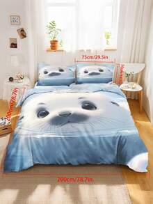 2/3PCS Cute Baby Seal Kids Bedding Set, 3D Underwater Print Duvet Cover With Pillowcases, Soft Microfiber Ocean Animal Bed Set For Kids Teen Boys Girls All Seasons 135x200cm - Multicolor - View 15