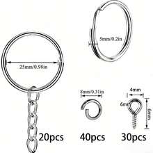 90pcs/Set Keychain Accessories, Suitable For Handmade, Resin Keychain, Including Keyring With Chain, Split Ring, Screw Eye Pins, For DIY Keychain Making - 20pcs Keyrings, 30pcs Jump Rings, 40pcs Screw Eye Pins - 90Pcs/Set - View 6