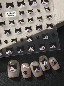 1pc Cute Cat Embossed Embroidery Ballet Style Nail Art Sticker, Nail Sticker, Nail Art Tool, Nail Decoration Nail Stickers - Multicolor - View 1