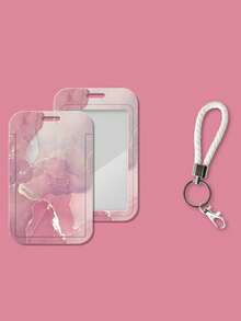 1 Pc Exquisite Marble Texture ID Card Holder With Metal Key Ring Plastic Sliding Card Holder Meal Card Bus Card Work Card Access Control Multi-Function Protective Cover - Marble-patterned Card Holder - View 17