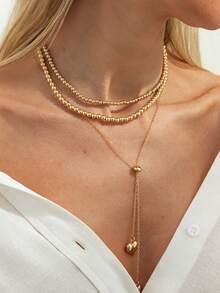 Bộ 3 món dây chuyền mặt dây chuyền hình trái tim đính ngọc trai giả CCB hình học thanh lịch, có tua rua, trang sức sang trọng cho đám cưới, tiệc tùng, kỳ nghỉ, thường ngày, phong cách đường phố, quà tặng cho phụ nữ và các cặp đôi. - vòng cổ - Xem 2