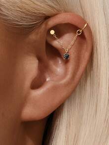1pc 925 Sterling Silver Agate/Colorful CZ/Opal Earring Chain Accessory, 18K Gold Plated Earring Connector Chain, Convertible Dangle Earrings For Women With Double Pierced Ears - Gold - View 3