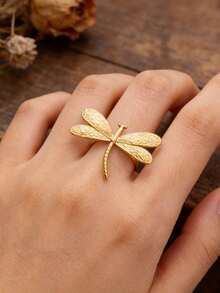 1 chiếc nhẫn hình chuồn chuồn phong cách Punk dành cho nữ, mạ vàng 18K, làm bằng thép không gỉ, có thể điều chỉnh kích thước, kiểu dáng động vật phóng đại, trang sức dự tiệc, quà tặng. - Nhiều màu - Xem 6