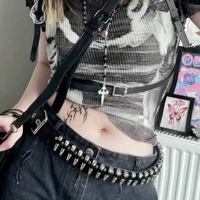 1pc Bullet-Shaped Women's Belt, Punk Y2K Rivet Waist Belt, New Design Unisex Decorative Pants Belt