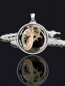 1PC Dance Themed Glass Convex Gemstone Pendant Necklace, Adjustable Alloy Chain, Fashionable Youth Accessory. Birthday Gift, Holiday Gift - Silver - View 6