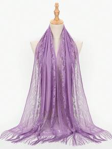 轻盈透气女士蕾丝边长流苏围巾/披肩，适合派对和各种场合，春夏款 - 彩色 - 查看 2