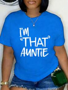 % Cotton I'That Auntie Funny Best Aunt Tee-Shirt Women's Summer Plus Size Classic Soft Crew Neck Tee Tops% Comfortable CottonLoose And Comfortable - 藍色 - 查看 12