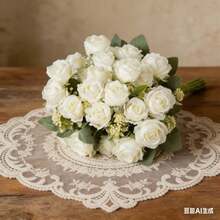 1/3 Bouquet Artificial Rose & Peony Flowers, Home Indoor/Outdoor Wedding Kitchen Table Decor, Spring Valentine's Day Decoration, Bridal Bouquet, DIY Gardening Craft - White - View 3