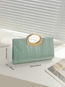 1件时尚轻便商务风钻石装饰迷你水桶包，精美薄荷绿条纹装饰手提包，配金属链条肩带，优雅奢华水钻派对手拿包，适合女士、新娘，完美搭配新年装束和女士派对礼服。叛逆派对手拿包，适合派对、婚礼和舞会/音乐会，与舞会礼服配饰完美搭配。 - 薄荷綠 - 查看 3
