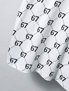 Boys' Casual Vacation Fashionable Luxury Ins Style Brand Fully Allover Print Number 67 Design Short Sleeve Polo Shirt, Spring/Summer - Black and White - View 6