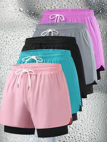 Women's Casual Outdoor Shorts, Minimalist 2 In 1 Design With Drawstring, Suitable For Outdoor Sports Summer