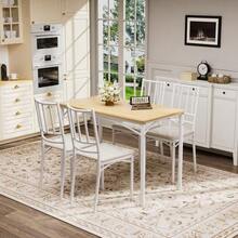 Dining Table Set, Bar Table With 4 Dining Chairs, Kitchen Table With Chairs, Industrial Breakfast Table For Kitchen, Living Room, Party Room, 110cm*60cm*76.5cm - White - View 3