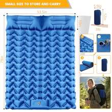 Cojín de dormir para camping ultraligero con almohada integrada almohadillas para orejas inflables para dormir compactas para viajes camping mochilero senderismo tienda de campaña de - Azul - Ver 4