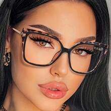 New Stylish Large-Frame Cat-Eye Glasses With Metal Spring Legs, Unique Color-Blocking Design, Simple And Versatile, Suitable For Both Women And Men, Ideal For Photography And Daily Wear - 黑色的 - 查看 2