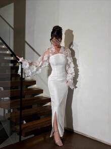 Temperament Advanced Sense Sexy Diamond Flower Dress - trắng - Xem 2
