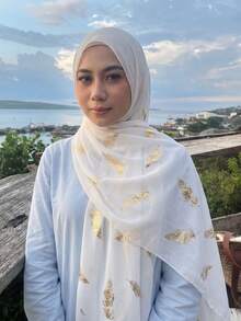 1件装女士时尚金箔羽毛围巾头带，适合日常佩戴、海滩度假等场合 - 白色 - 查看 3