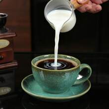 2pcs Classic Ceramic Coffee Cup And Saucer Set, Retro Color Series, Suitable For Home Or Cafe, Dishwasher, Microwave, Oven And Refrigerator - Multicolor - View 5