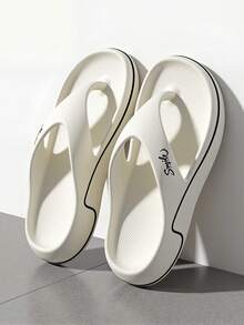 MAOLI 男女通用厚底人字拖,夏季新款字母印花时尚休闲拖鞋,适合海滩、度假、日常穿着,女士款 - 白色 - 查看 4