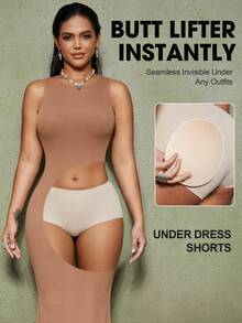 女士塑形内裤，带可拆卸臀垫，无缝设计，提拉丰臀，打造完美身材 - 杏色 - 查看 2