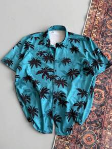 Men's Tropical Print Casual Vacation Shirt - Blue - View 3