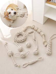 9pcs Matching Linen Rope Knot Toys Set, Toy Gift Pack, Assorted Styles, Teeth Grinding & Cleaning, Chew Resistant, Suitable For Small & Medium Dogs - Multicolor - View 3
