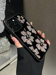1个镶钻花朵图案镜面保护手机壳，握感舒适，适用于 17 Pro Max/17 Pro/17 Air/17/16 Pro Max/16/16 Pro/16 Plus/15/15 Pro Max/15 Plus/15 Pro/14 Pro Max/14 Pro/14/13 Pro Max/13/13 Pro/13 Pro Max/12/12 Pro Max/12 Pro/11/11 Pro Max/11 Pro - 粉色 - 查看 5