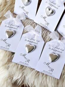 12 Thiệp Chúc Mừng Cưới Tùy Chỉnh | Chúc Hạnh Phúc | Chúc Mừng Đính Hôn | Chúc Mừng Kỷ Niệm | Thiệp Quà Tặng Chúc Phúc Cưới - Phiên bản màu trắng có nơ - Xem 3