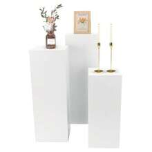 3-Pack Metal Display Pedestal Stands Square Modern White Wedding Centerpieces For Flowers/Cakes/Decor Iron Floor Standing Pillars With High-Temp Coating 39/35/28in - White - 查看 3