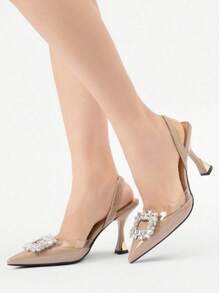 A Pair Of Women's High-Heeled Shoes, Pointed Toe Design, Sexy And Elegant, Slip-On Design For Easy On And Off, Suitable For Dates, Parties, Dances, Or Birthday Gifts. - 杏色 - 查看 2