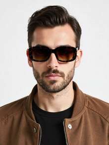 1pc Y2K Style Square Frame Fashion Glasses, Cute Daily Wear Retro Beach Fashion Unisex - Brown - View 2