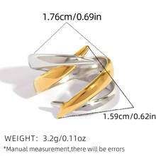 Uself 3pcs/1pc 18K Gold Plated 304 Stainless Steel Dual-Tone Heart Twist Rings Set, Polished Intertwined Open Rings, Daily, Party, Holiday Gift For Women - Multicolor - View 11