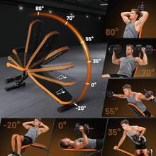 Banco de peso ajustable, Equipo de gimnasio para el hogar Capacidad pesada de 1000lbs, 8 posiciones de respaldo y 3 asientos, Banco inclinado / inclinado / plano, Ahorro de espacio, Banco plegable de entrenamiento de cuerpo completo, Estilo de tubo cuadrado, Naranja - Naranja y negro - Ver 4