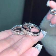 1pc High-Grade Stainless Steel Starry Sky Diamond Inlaid Couple Ring, Four Seasons Universal - Silver - View 8